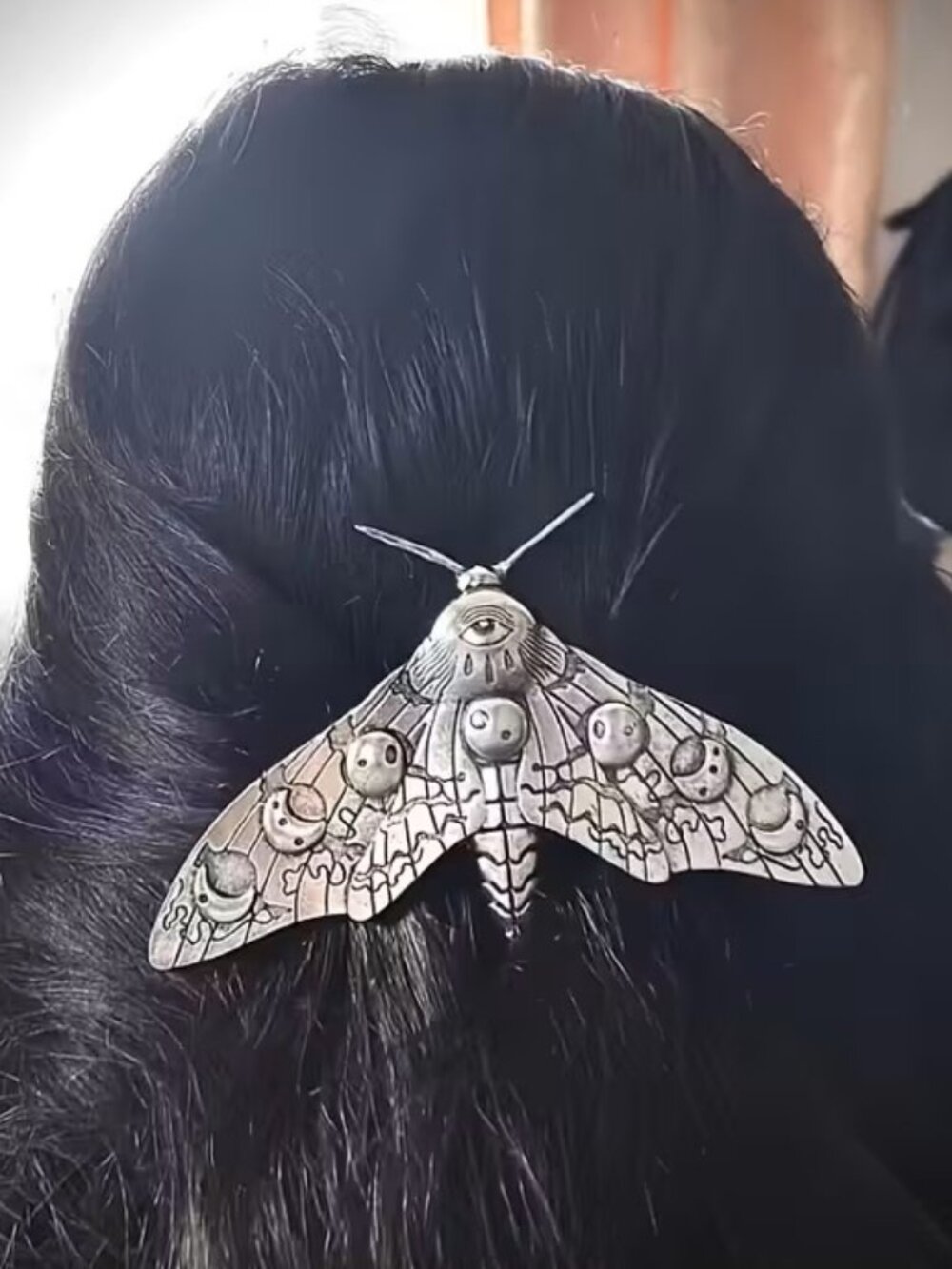 Moth with Phases of the Moon Decorative Hair Clip Barrette Gothic Z184